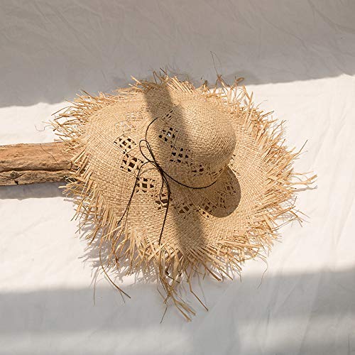 Sombrero de Paja de Verano para Mujer, Nuevo Sombrero de Playa Hueco + Sombrero de Paja de Rafia de Color sólido de ala Grande para Mujer (Sombrero de Paja) (Stra