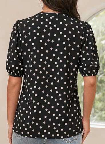 Image of Dokotoo Womens Blouses V Neck Puff Short Sleeve Business Casual Tops