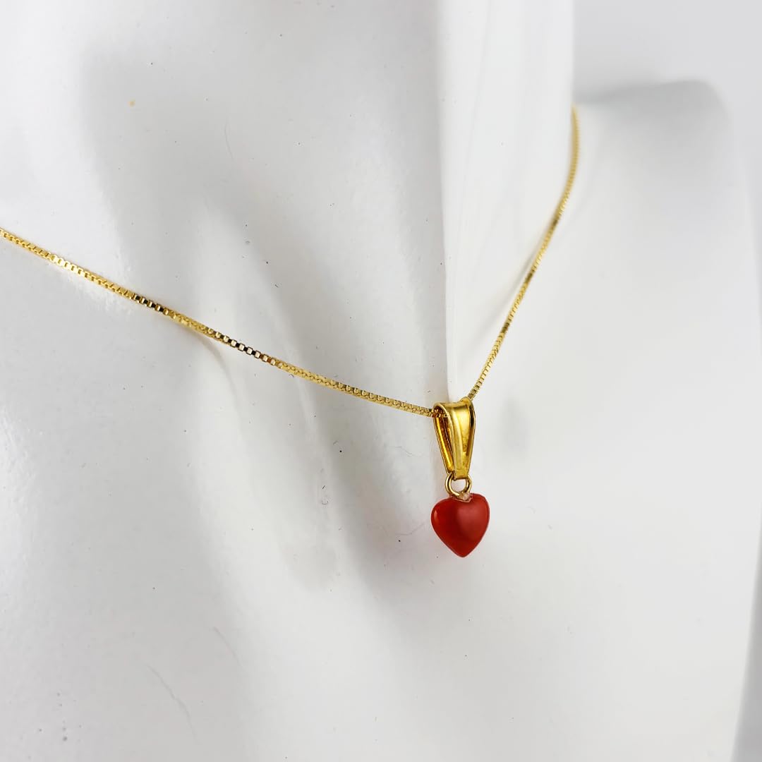 Ciondolo Cuore Donna in Corallo Rosso Naturale con Catena veneziana in Argento 925 Dorato cm 45 – Gioiello unico Made in Italy – Idea Regalo Elegante