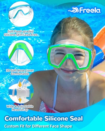Kids Dry Snorkel Set Scuba Diving Mask with Nose Cover 180° Clear Anti-Fog - image 2