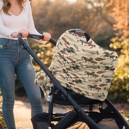 Image of Western Car Seat Covers Baby Car Cover Western Cowboy Multi-Use Car Seat Canopy Carrier Covers, Breathable Breastfeeding Covers Western Baby Stuff Boys & Girls