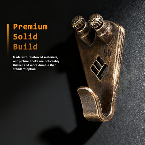 Image of KURUI Bronze Picture Hanging Kit, Heavy Duty Wall Hangers Set with Brass Hooks, Nails, Wire and Mini Level, Assorted Sizes, for Frames, Posters, Art, Canvas, Home Decor, 69 Pcs
