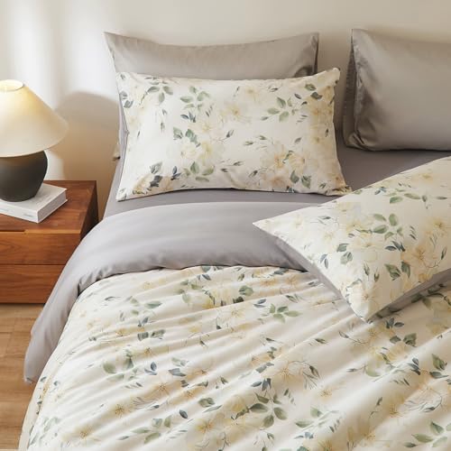 Image of VM VOUGEMARKET Sateen Cotton Duvet Cover Set King, Vintage Magnolia Flower