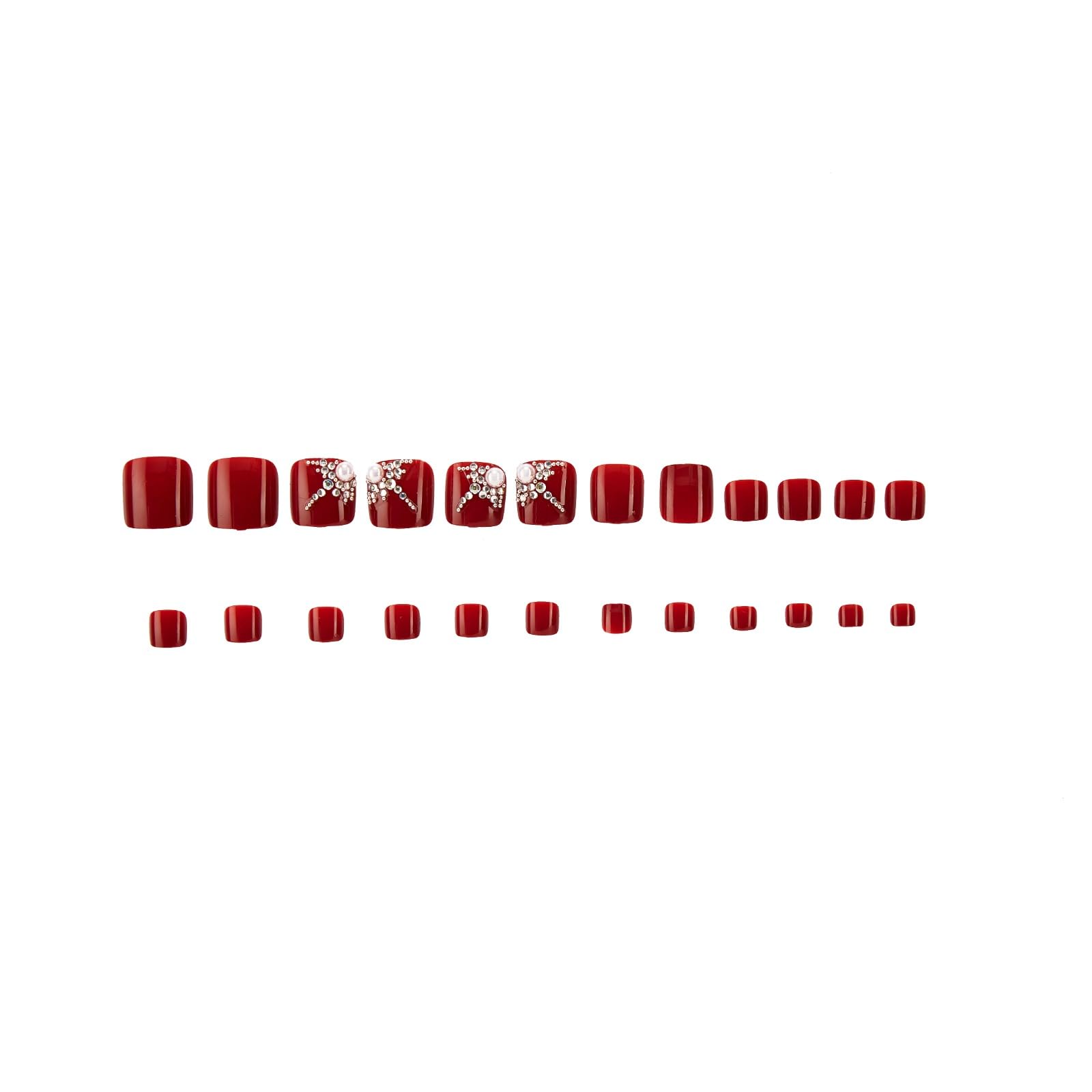 CherryBox 24 Foot Nails Red with Diamonds Bridal False Nails Fake nails Salon Manicure Acrylic Nail Art Tps for Women Girls 4
