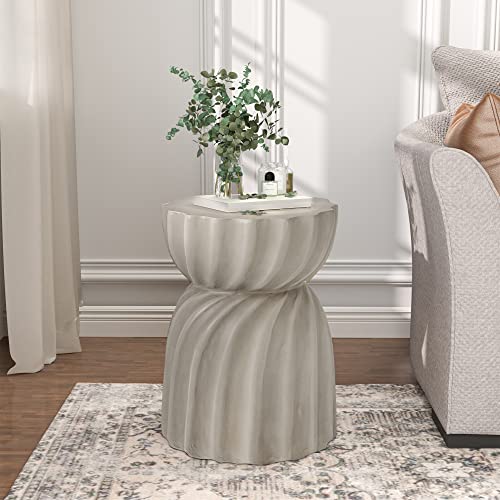 Sunbury Concrete Side Table Set Of 2, Outdoor Side Table For Patio, 14" Outdoor Accent Table Patio Side Table End Table In Light Gray, Ceramic Side Table Garden Stool Log Table #TOP6