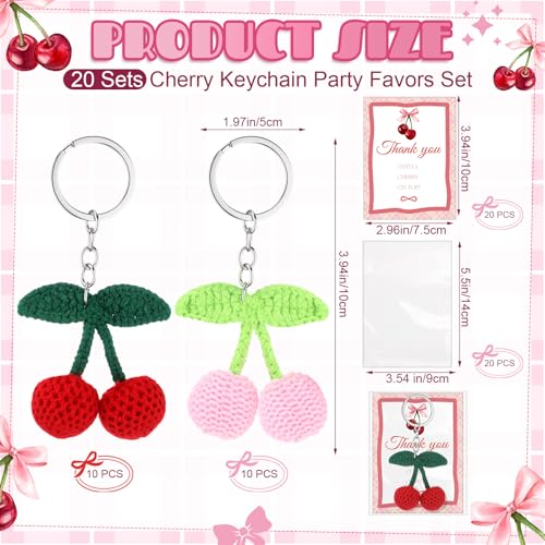 Image of XunYee Cherry Keychains with Thank You Cards Bulk Birthday Baby Shower Party Favors Small Business Gifts Decoration for Women