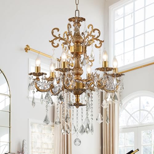 MEELIGHTING Antique Bronze Crystal Chandelier 6-Lights D23