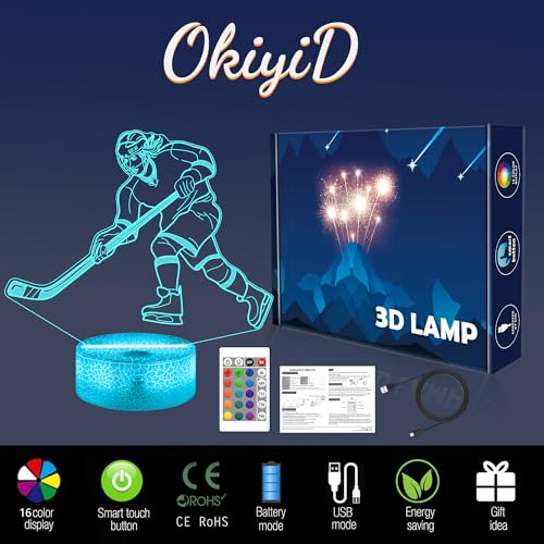 image for OkiyiD Hockey Gifts for Girls, Ice Hockey Girl Player 3D Illusion Lamp