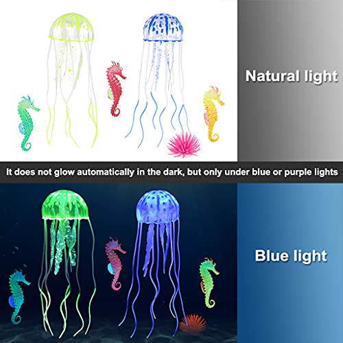 Image of Lpraer 10 Pcs Glow Aquarium Decorations Coral Lotus Leaf Anemone Seaweed Floating Jellyfish Seahorse Glowing Effect Silicone for Fish Tank Decorations