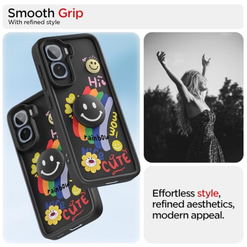 Image of Pikkme Back Cover for Vivo T5 Pro 5G | Soft Silicone| Cute Rainbow Smile & 3D Cartoon Flower Design | Shockproof Raised Camera Protection Bumper Case (Black)