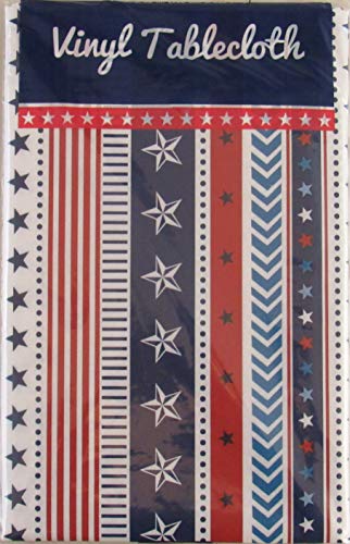 Patriotic Stars, Stripes And Dots Pattern Vinyl Flannel Back Tablecloth (60" Round) #TOP4