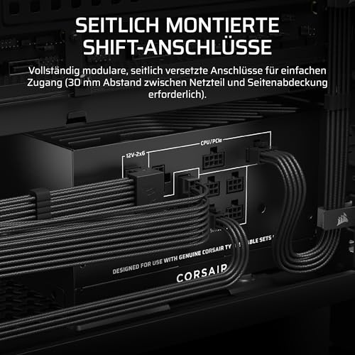 CORSAIR RM850x Shift (2025) Fully Modular ATX Power Supply - Modular Side Interface, 12V 2x6 Cable, ATX 3.1 and PCIe 5.1, Fan Speed, 105°C Capacitors, Cybenetics Gold - Black