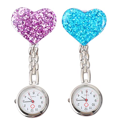 ABOOFAN Watch Girl Watch Girl Watch 2 Pcs Clip On Watch with Heart Portable Pocket Watch Mechanical Lapel Watch for Doctor Women Professionals Nurses Watch Nurses Watch Girls Watch