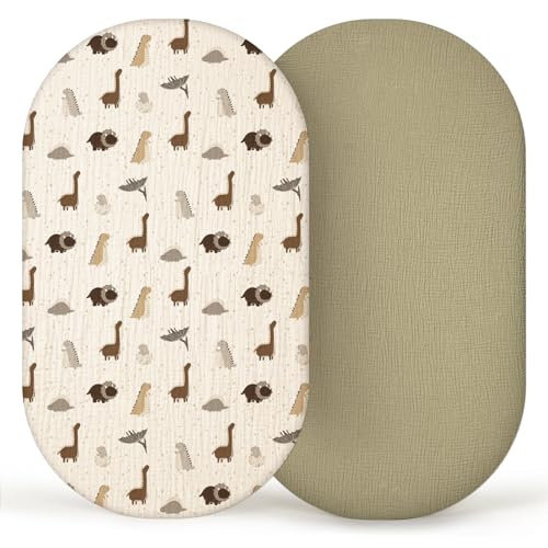 Image of lulumoon Muslin Bassinet Sheets Baby: Cotton Bassinet Fitted Sheets for Boys and Girls - Bassinet Sheets for Oval Rectangle or Hourglass Mattress
