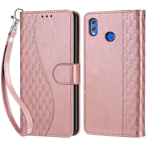 Handyhülle für Huawei Honor 8X Hülle, Huawei Honor 8X Hülle, Premium Leder Flip Klappbare Stoßfeste Magnetische [Standfunktion] [Kartenfächern] Schutzhülle Tasche - Roségold
