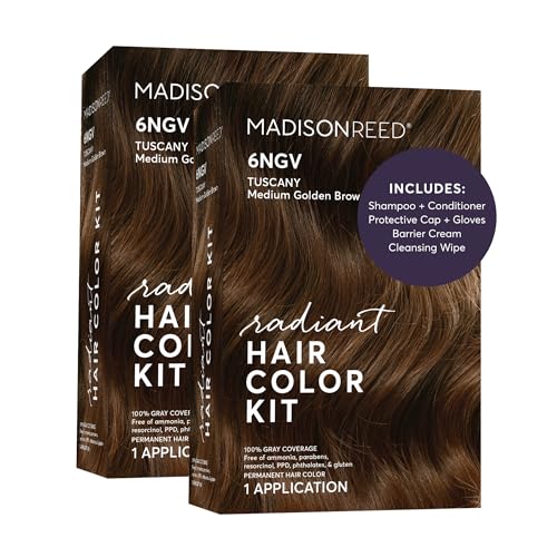 Image of Madison Reed Radiant Hair Color Kit - 6NGV Medium Golden Brown (Tuscany Brown), Permanent Hair Dye, Dimensional Gray Hair Blending | PPD-Free & Ammonia-Free, 2 Pack