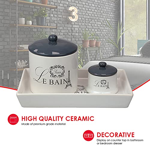 Home Basics, White Le Bain Paris 2 Piece Canister Set With Coordinating Ceramic Vanity Tray #TOP2