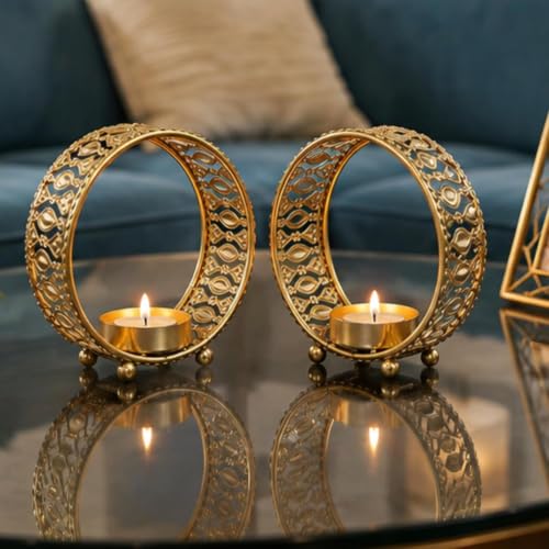 Image of Webelkart Premium Decorative Candlestick Holder for Home and Dining Table Decor /Tealight Candle Holder for Home and Office Decor - (6.5 inches Gold) (Gold -Ring)