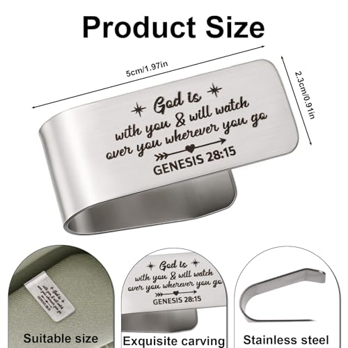 Image of Penitue Stainless Steel Car Visor Clip, Engraved God is with You Sun Visor Clip for Cars Inspirational New Driver Gifts Drive Safe Blessing Accessory Perfect for Women Men Family Friends