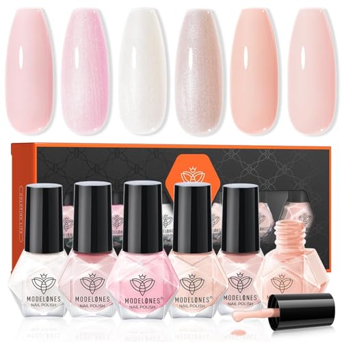 modelones Nail Polish Set 6 Colors Neutral Nude Pink Mini Skin Tones Collection Quick Dry Neutral Glitter Finger Nail Polish Home DIY Manicure Valentine's Gift for Women Girl