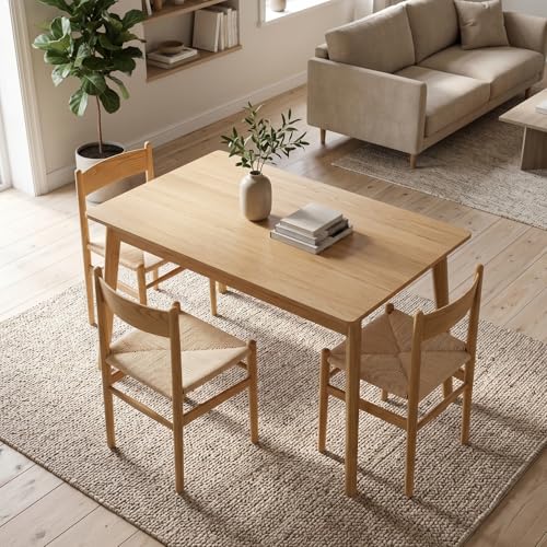 Image of Armless Dining Chairs Set of 2, Ash Wood with Handwoven Seat | 300 BLS Support, Curved Backrest, Felt Pads, Fully Assembled, Mid-Century Modern Wood Chair for Kitchen, Dining, Living Room