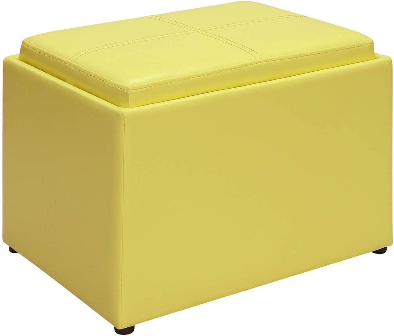 Modern Yellow Faux Leather Accent Storage Ottoman with Reversible Tray