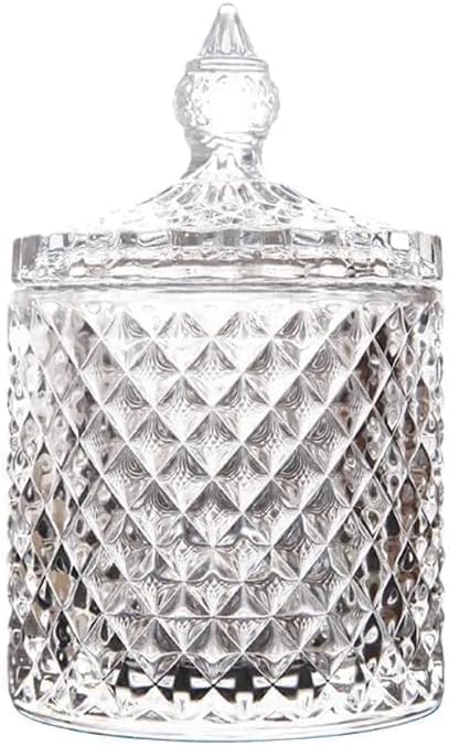 Glass Candy Jar with Lid Crystal Pop Jar Set OF 1 Decorative Candy Bowl, Cookie, Jewellery Dish, Covered Cendy Jars, Small Glass Jars for Buffet, Kitchen, Home, Office Desk