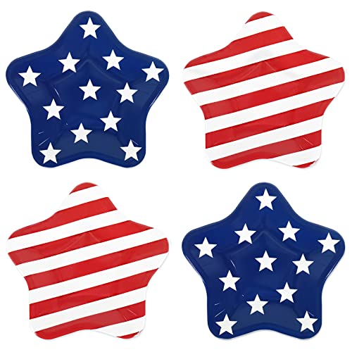 Whaline Patriotic Paper Plates Star Shaped Disposable Plates Red Blue Stripe Tableware for 4th of July Independence Day 250th Anniversary Memorial Day Party Supplies Table Decor 7.1 x 7.1 In 20 Pcs