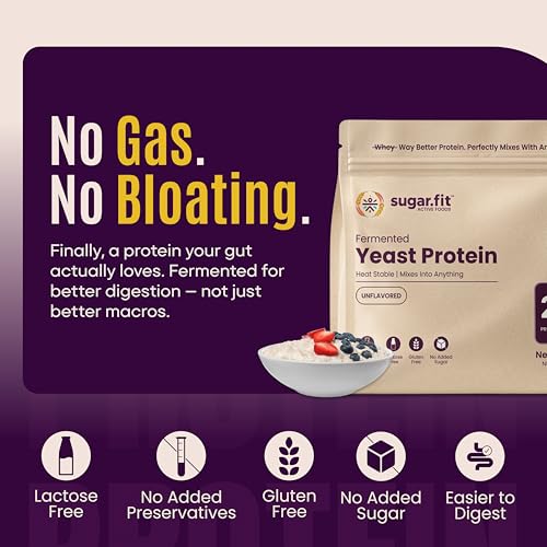 Image of Sugar.fit | Active Foods Fermented Yeast Protein Powder, Unflavored, 24g Protein per Scoop, Heat Stable, Gluten Free, Lactose Free, No Added Sugar, Vegan, 500g