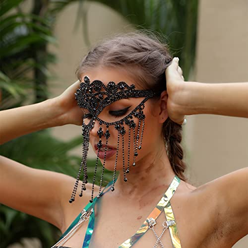 MineSign Tassel Mask chain for Women Fringe Masquerade Head Chain Rhinestone Face Jewelry for Halloween PartyCosplay2