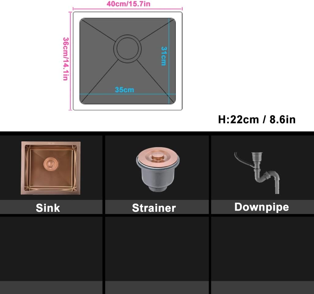. den 304 Stainless Steel Bar Prep Brushed Sink Installation Flush Mount or Undermount Easy to Clean (Colour: Pink d Dimensions: 40 x 36 cm)