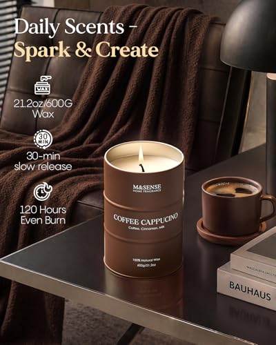 Image of M&SENSE Coffee Cappuccino Large Scented Candles Christmas Decor, Hoilday Soy Wax Christmas Candle 21.2oz 120 Hours, Coffee Aroma Candle Unique Housewarming Appreciation Gifts