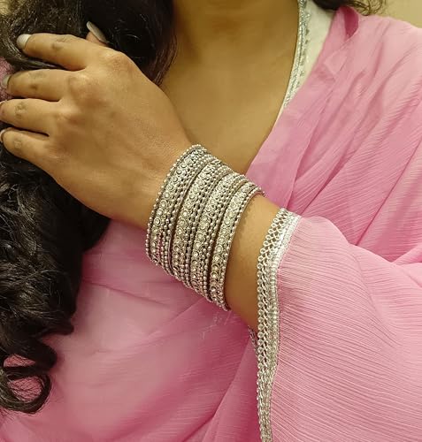 Efulgenz Oxidized Silver Bangles for Women Indian Boho Oxidized Bangles CZ Crystal Metal Indian Bracelet Bangle Set Jewellery for Women4