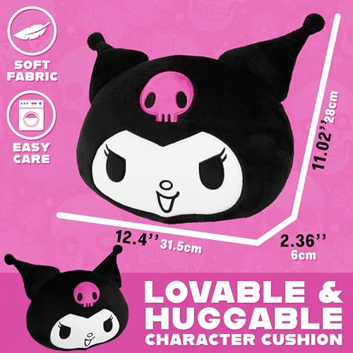 Image of Hello Kitty Sanrio Plush Cushion Pillow, Plush Throw Pillow Fluffy Cushion Kawaii Decor Cinnamoroll Kuromi, Gifts for Teens, Women (Black Kuromi, L12.4 x W11)