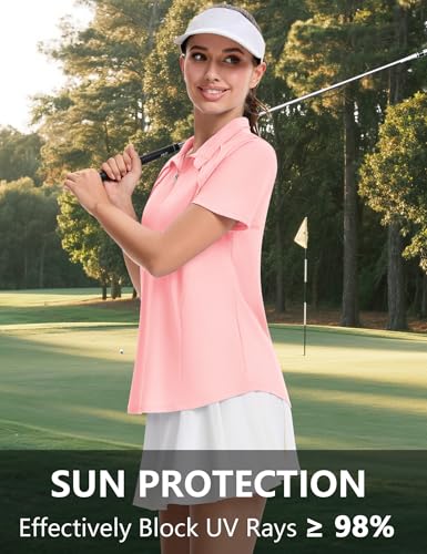 Image of LOMON Womens Golf Polo Shirts Summer Short Sleeve 1 /4 Zip Tops Moisture Wicking Casual Tennis Activewear with Pockets