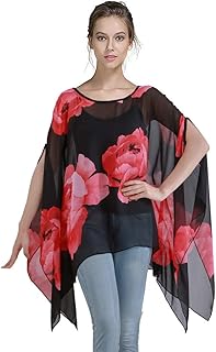 Women's Loose Solid Sheer Chiffon Caftan Poncho Batwing...