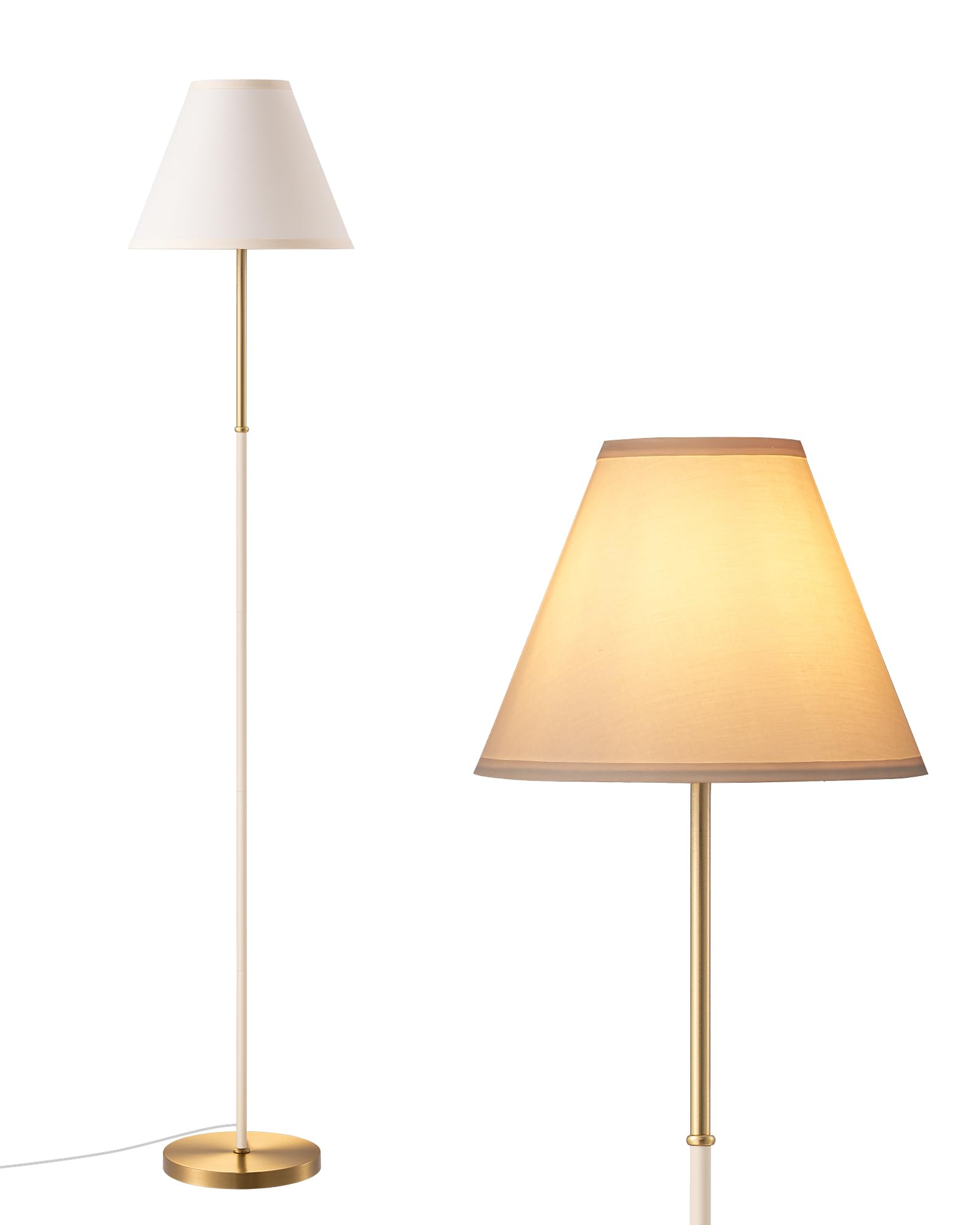 EDISHINE Retro Floor Lamp for Living Room, Tall LED Standing Lamp with Linen Lampshade, E27 Base, Foot Switch, 2700K Bulb Included, Cream White