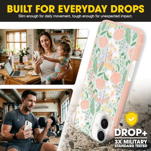 Image of OtterBox iPhone 16 Plus - Symmetry Series Slim MagSafe Case - Peachy Bloom | 3X Military Drop Protection - Slim - Shockproof - Pocket-Friendly - Raised Edges - Anchor Points - Non-Retail Packaging