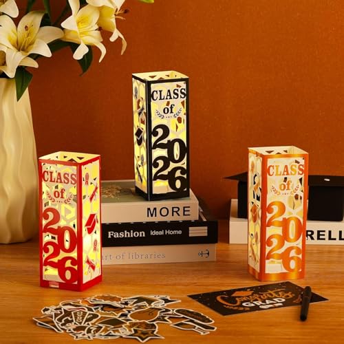 6 Pcs Light Up Graduation Centerpieces- Class of 2026 Graduation Decorations Lantern Boxes for College High School Congrats Graduation Party Supplies(Red) by CYSKXYI - Used condition - Image 7