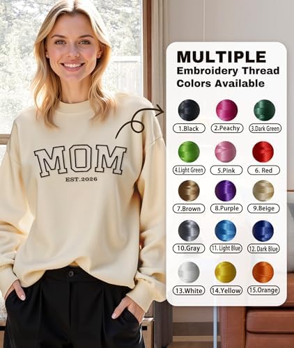 Prints Fun Personalized Mothers Day Birthday Gifts for Mom Grandma, Custom Embroidered Sweatshirt with Name on Sleeve — view 3