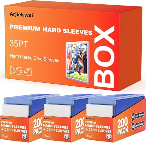 Image of 100 Pack Card Sleeves Hard Plastic, Arjiekwei 3 inchX 4 inch Baseball Cards Protectors Plastic, Premium Card Holder for Trading Sports Baseball Football Game Cards (100 Hard)