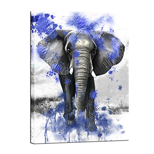Exclusive Discount 50% Price sechars Modern Animal Picture Wall Art Black and Royal Blue Elephant Painting Canvas Prints Contemporary Art for Living Room Bedroom Wall Decor Framed Artwork Ready to Hang 24x32inches