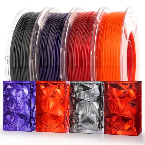AMOLEN Rapid PETG Transparent 3D Printer Filament 1.75mm Transcucent +/-0.02mm,500mm/s High Speed Strong Toughness Christmas Multicolor Bundle Black/Purple/Red/Orange 250gx4