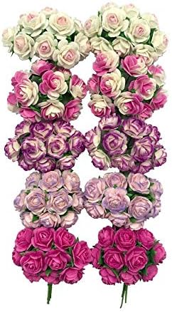 RATREE SHOP 100 pcs Mini Rose Mixed Pink Colors Mulberry Paper Flower 15-18 mm Scrap Booking Wedding DIY Craft Supplies Card, Small Roses