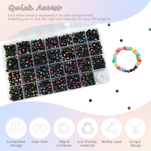 Image of Amaney 1400pcs Colorful Letter Beads Round Alphabet A-Z Heart 4x7mm Black Acrylic Beads and Crystal Line for Jewelry Making