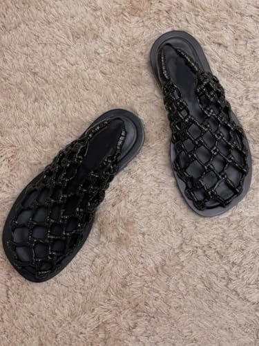 Clear Jelly Sandals for Women Black Jelly Flats Hollow Water Slides Slip On House Slippers Wide Square Toes Lightweight Breathable Low Heel Summer Slingback Dress Shoes Beach Party Cruise Vacation4