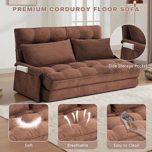 Image of 5-Position Adjustable Floor Sofa Couch,Multi-Functional Bean Bag Bed,Foldable Lazy Sofa Sleeper Bed with Armrest,Ideal for Reading and Playing (Brown)