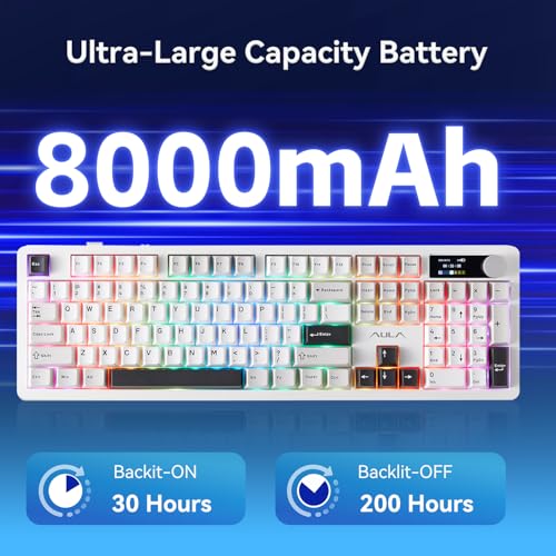 Image of AULA F106 Pro Wireless Keyboard Full Size Mechanical Gaming Keyboards | Full Size,Hot Swappable Custom,8000mAh,RGB Backlit,Creamy Pre-lubed Blaze Switches,PBT Keycaps,Tri-Mode BT /2.4GHz /USB-C