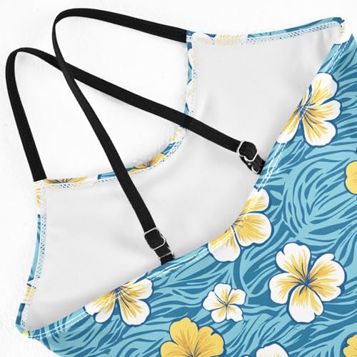 senya Girls Swimsuits One-Piece Swimwear Tie Bathing Suit Beach Summer Round Neck 7-8T Hawaiian Flowers Blue4