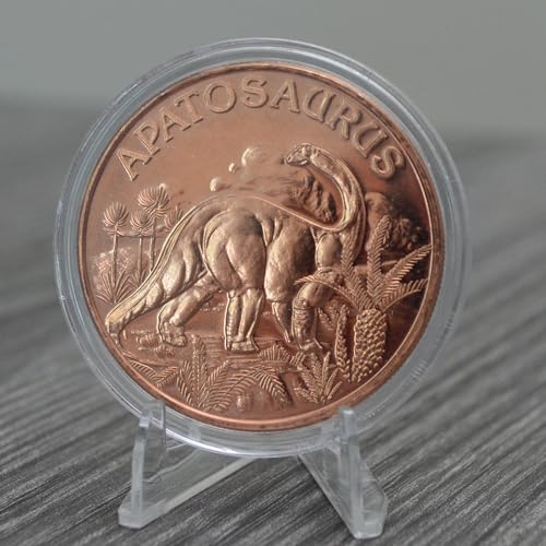 Image of Apatosaurus Prehistoric Dinosaur - 1 oz .999 Pure Copper Round Collecticble 39mm Challenge Coin in Capsule - COA by Heavenly Metals